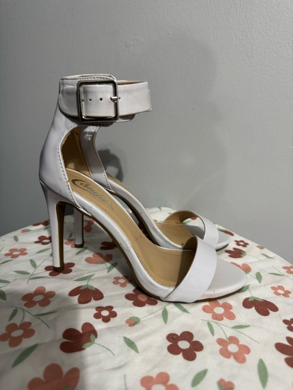 Candie's White Ankle Strap Stiletto Heels